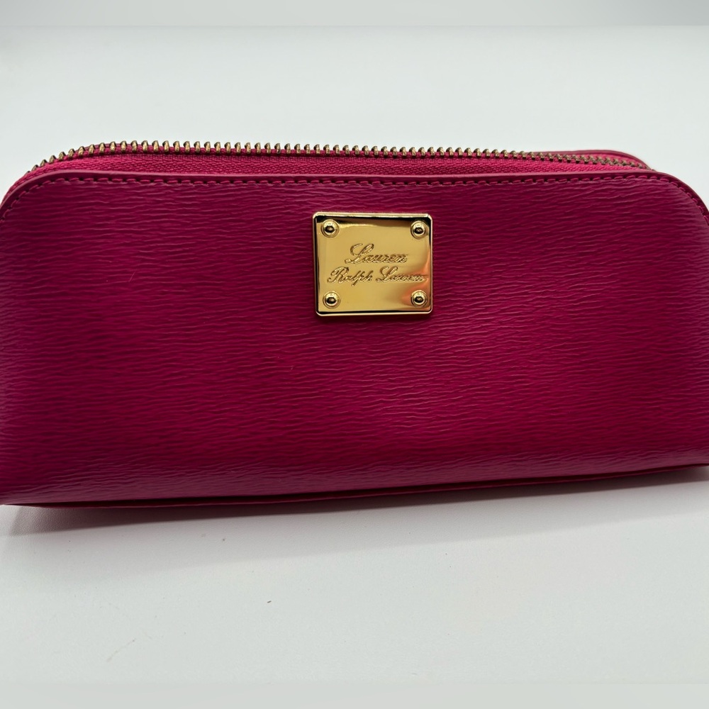 Ralph Lauren Pink Sloan Street Triangle Lauren Cosmetic Make-Up Bag Case